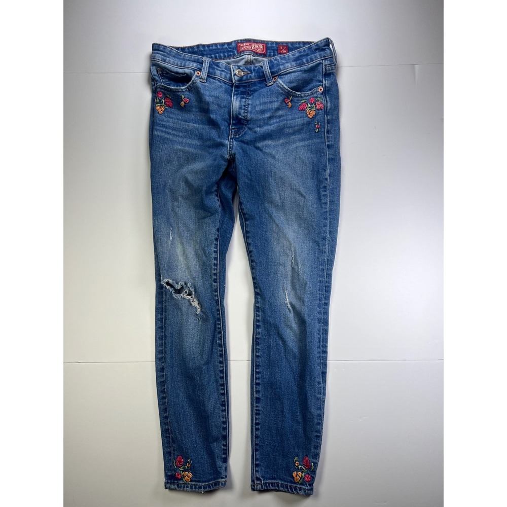 Lucky Brand Bridgette Skinny Jeans 6/28 Blue Floral Embroidered Distressed Boho
